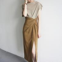 JOJOZ Mustard Matte Textured High Waist Cross Design Midi Skirt with Side Slit - Fashionable Women's Bottoms L