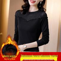 2023 Autumn Women's Mesh Rhinestone Long Sleeve Slimming Fashion Shirt 3XL