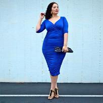 2025 Early Fall Plus Size Slimming V-Neck Pleated Dress for Women - European and American Style XL mėlyna