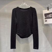 Plus Size Rhinestone Curved Hem T-Shirt for Autumn L juoda