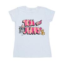 Tom And Jerry Womens/Ladies Gradient Logo Cotton T-Shirt XXL balta