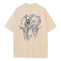 Summer T Shirt Baggy Style Pure Cotton Breathable Print Scary Pattern Heavy Comfort Drop Shoulder Mens Womens Tops S