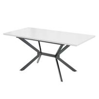 Balas išskleidžiamas valgomojo stalas 120/160x80cm, Juodos spalvos metalinės stalo kojos, Baltas stačiakampis valgomojo stalas, Tinka 4–6 asmenims balta