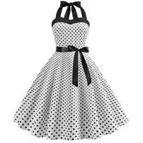 Women's Summer Dress Suspenders Polka Dot Retro Big Swing Skirt Plus Size Skirt XS balta