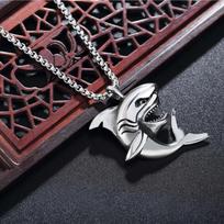 Cool Fashionable Ferocious Shark Animal Pendant Necklace Men's Hip Hop Rock Trend Personalized  Gift