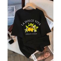 Dolce Vita Lemon Fruit Amalfi Coast Printed Female Basics T Shirt Summer New Tee Loose Hip Hop Soft Top Cotton Short Sleeve S juoda