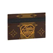 Louis Vuitton X Nigo Double Classic Monogram Vertical Stripe Heart Logo Coated Canvas Card Holder Unisex Card Holder Brown M81006 Box(Basic Set+Box)