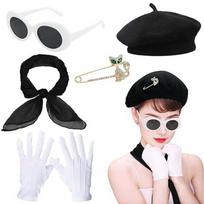 1980S Party Costume Accessories Beret Hat Glasses Heart Earrings Gloves Scarf for Women Music Festivals Themed Party juoda