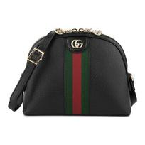Gucci Ophidia Black Leather Dome Crossbody Bag With Web Stripe Basic Set (Bag+Dust Bag)