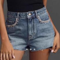 Women High Waisted Baggy Wide Leg Denim Shorts Casual Jean Shorts L mėlyna