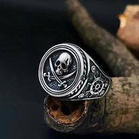 Personalized Punk Double Knife Skull Pirate Ring Men's Glamour Creative Hip Hop Rock Party Ring Stainless Steel Accessories 7