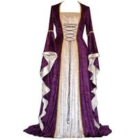 Europos didelio dydžio aksominė suvarstoma viduramžiško-retro stiliaus suknelė (S-5XL) 3XL violetinė