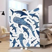 Ocean Blue Whale Shark Flannel Blanket Soft and Comfortable Design for Home Use Blankets 75cmx90cm