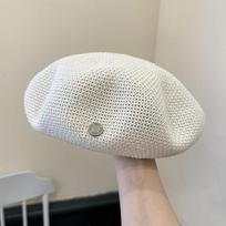 Small Round Beret Female Simple Casual Summer Thin Breathable Painter Hat Trendy Round Face Showing Face Small Street Beret M（56-58cm） pilkšvai balta