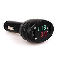 Automobilio skaitmeninis LED termometras, voltmetras, dvigubas USB įkroviklis, akumuliatoriaus monitorius, temperatūros matuoklis green red light