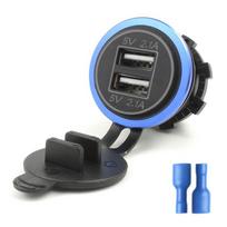 Waterproof Motorcycle Boat Car Dual USB Charger LED Power Adapter For Mobile Phone mėlyna