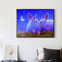 5D deimantinis siuvinėjimas dviejų zuikių mylėtojų krištolinis apvalus deimantinis paveikslas kryželiu 20X30CM blue