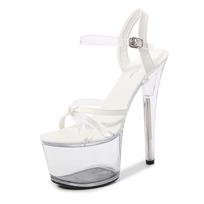 Moteriški batai Moteriški stileto batai Lakinės odos seksualūs permatomi sagties madingi sandalai 181 serija 16,5 cm kulnas 7 cm platforma LFD 34 balta