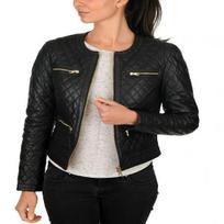 NOORA Women's DIAMOND QUILTED Ladies Slim Fit  Black Biker Leather Jacket | XXXL black