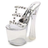 Moteriški batai permatomi Sexy Sandalai naktiniame klube Super High Heel Crystal 20cm Kulnas 8cm Platform from LFD 34 sidabras