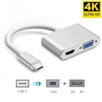VAORLO USBC į HDMI 4K 30 Hz VGA šakotuvo adapteris USB 3.1 C tipo USB-C į VGA 1080P HDTV garso ir vaizdo konverteriai, skirti Macbook Pro sidabras
