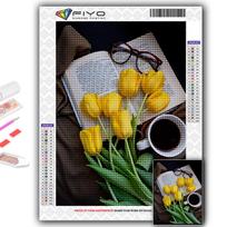 5D DIY Tulips And Coffee Cross Stitch Rhinestones Diamond Drawing Embroidery Mosaic Home Decor Full Round 20X30CM gray