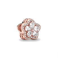 New Rose Gold Sparkling Pav é &Heart Anniversary Charm Bead Fit Original Fashion Bracelet Diy Jewelry For Women