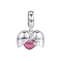 Heart Shape Family Locket Dangle Charm Fits Europe Bracelet 925 Sterling Silver Beads for Jewelry Making white