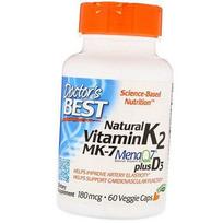 Natūralus vitaminas K2 plius D3, natūralus vitaminas K2 MK7 MenaQ7 plius D3, Doctor's Best 60 daržovių kepurėlių (36327068) 60vcaps