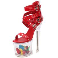 Modelis Rivet Zipper Roman Sandalas Permatomi šviečiantys batai Sexy Heels Sandalai 1986 serija 20 cm kulnas 10 cm platforma LFD 43 abrikosas