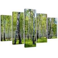 Penkių dalių paveikslų spausdinimas ant drobės Birchwood Forest 100x70 žalia