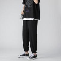 Spring thin men's casual pants Hong Kong style loose tie up leggings men's versatile micro elastic cropped sports pants S juoda