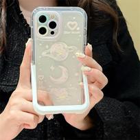 Ins Dream Planet White Bracket Holder Phone Case For Iphone 13 12 11 Pro Max 13 Pro 14 Plus Hidden Stand Clear Shockproof Cover For iPhone 13Pro Max