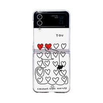 For Samsung Galaxy Z Flip 4 3 Case Curved Red Love Pattern Painted Transparent Folding Shockproof Pc Hard Back Cover Accessories For Galaxy Z Flip 4