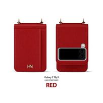 For Samsung Galaxy Z Flip 4 3 Case Luxury Bracelet Leather Card Holder Folding Shockproof Shell For Samsung Zflip3 Z Flip4 Cover Galaxy Z Flip 4 raudona