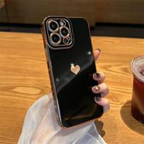 Galvanizuotas „Love Heart“ telefono dėklas, skirtas „iPhone 14 13 11 12 Pro Max Xs Max Xr 14 Plus“ minkštas smūgiams atsparus padengtas buferio dangtelis, violetinis For iPhone 13Pro black