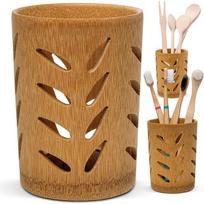 Bamboo Toothbrush Holder For Bathroom Toothbrush Cup With Drainage Quick Drying Bathroom Cup Toothpaste Holder Degradable Cup brown