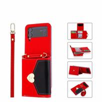 Meilės Širdelės Užtrauktuku Piniginė Virvelė Kortelių Laikiklis Crossbody Odinis Telefono Dėklas Samsung Galaxy Z Flip 4 Flip 3 5G Viršelis Z Flip 4 5G raudona