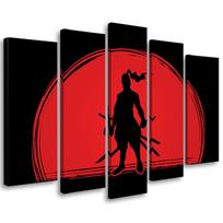 Five piece picture canvas print Samurai Japan Sun 100x70 raudona