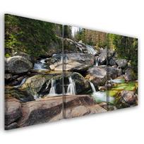 Three piece picture canvas print Waterfall Forest Brook Rocks 60x40 pilka spalva