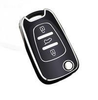 TPU automobilio atverčiamo rakto dėklo dangtelis, skirtas Hyundai I20 I30 Ix20 Ix35 Elantra Accent, skirtas KIA Sportage Rio 3 Soul Optima Ceed K5 K2 black