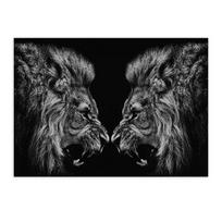 Du liūtai plakatai ir spaudiniai Afrikos laukinio gyvūno drobės tapyba Juodo liūto meno paveikslai ant sienos Modernus namų dekoras Sieniniai paveikslai 30x45cm gray