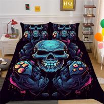 3D Retro Player Bedding Set Skull Head Game Handle Duvet Cover and Pillow Case 2/3 Piece Game Machine Series Home Decoration Baby 100x135cm white
