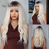 ALAN EATON Platinum Blonde garbanoti sintetiniai perukai su kirpčiukais Ombre šviesių plaukų perukas moterims Natūralus perukas aukštai temperatūrai beige