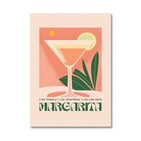 Cartoon Juice Oil Painting Rum Sour Mojito Negroni Carpirinha Beverage Poster and Printing Club Bar Restaurant 21cm×30cm NoFrame pink