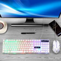 Klaviatūros pelės deriniai Laidinė mechaninė klaviatūra kompiuteriui su spalvingu foniniu apšvietimu žaidimų klaviatūros pelės diegimo rinkinys USB balta