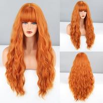 MISS WIG Long Brown Ombre Synthetic Wigs With Bangs For Women Natural Hair Wavy Wigs Cosplay Heat Resistant Wig 65cm
