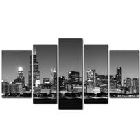 Sienos Menas Drobės Paveikslai Moduliniai 5 vienetai juodai balti miesto HD spaudiniai Peizažas Plakatas Svetainės namų dekoras be rėmelio 20x35cm*2  20x45cm*2  20x55cm*1