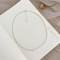 Natural Freshwater Pearls White Millet Beads 925 Silver Stitching Inset Style High-end Necklace Collarbone Chain Temperament Girl 40cm gray