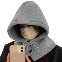 Moteriškos žieminės kepurių skarelės rinkinys Balaclava kepurė su raišteliu Slouchy Šiltas šalikas su gobtuvu Megzta megztinė kepurė, kostiumo priedai juoda